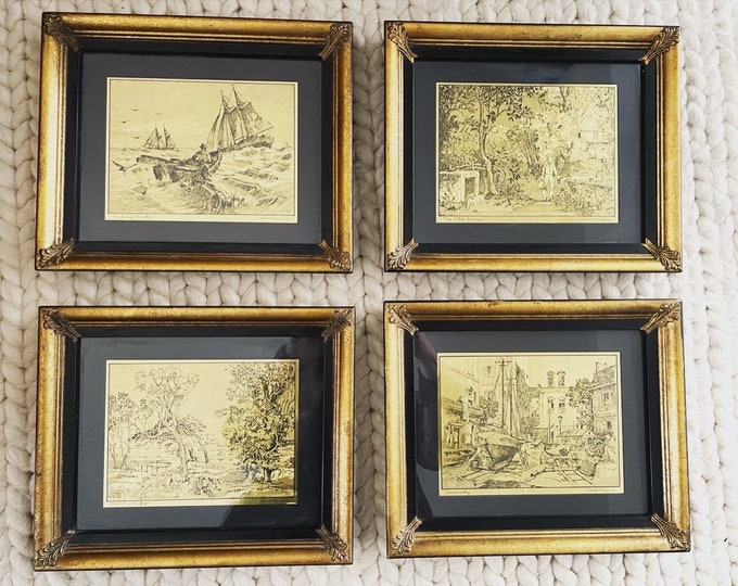 Vintage Gold Foil Frames Etchings by Lionel Barrymore 4 Etsy