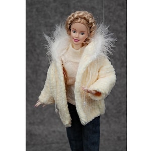 Fur Coat With Hood, Knitted Double-Sided, Outerwear Fit To Fashion doll, Bb, FR, IT, Mizi, JHD, Phicen 1:6 Scale Action Figures 12 inch