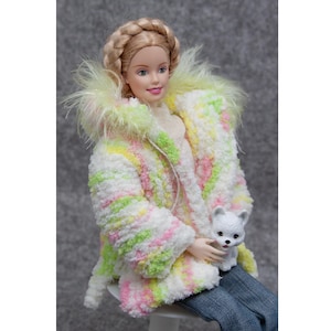 Fur Coat With Hood, Knitted Double-Sided, Outerwear Fit To Fashion doll, Bb, FR, IT, Mizi, JHD, Phicen 1:6 Scale Action Figures 12 inch