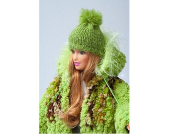 Hand-Knitted Fur Coat with Hood: 1/6 Scale Doll Outfit