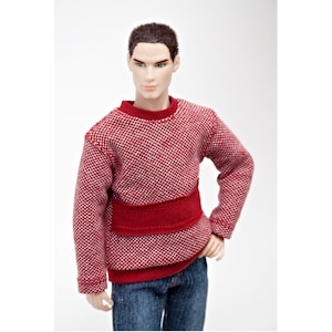 Sweatshirt  for Ken, IT Homme, Phicen and and others male dolls 1:6 scale, cherry-colored cotton jersey, high-quality