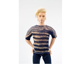 Hand-Knitted Unisex Tunic for 1/6 Scale Fashion Dolls, 11-12 inch