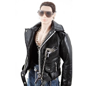 1/6 Scale Genuine Leather Biker Jacket – Rocker Style with Functional Pockets for 12&#39;&#39; Male Doll