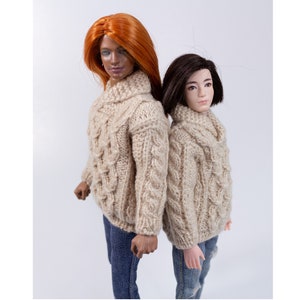 1/6 Irish knitted sweater with cables for 12-inch male fashion dolls, fisherman style fits Ken, IT Homme, Adonis, Phicen and action fugure