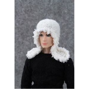 1/6 scale Hat Trapper, Fur Cap With Ear Flaps, Hand Knitted, Fits for Ken, IT Homme and male doll 12inch