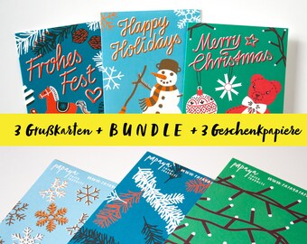 BUNDLE * Sweet Christmas cards with matching wrapping paper