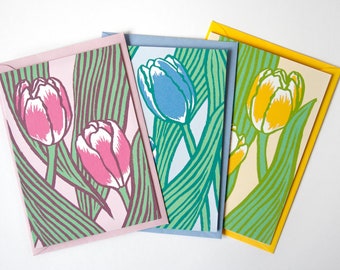 Set of 3 greeting cards tulips