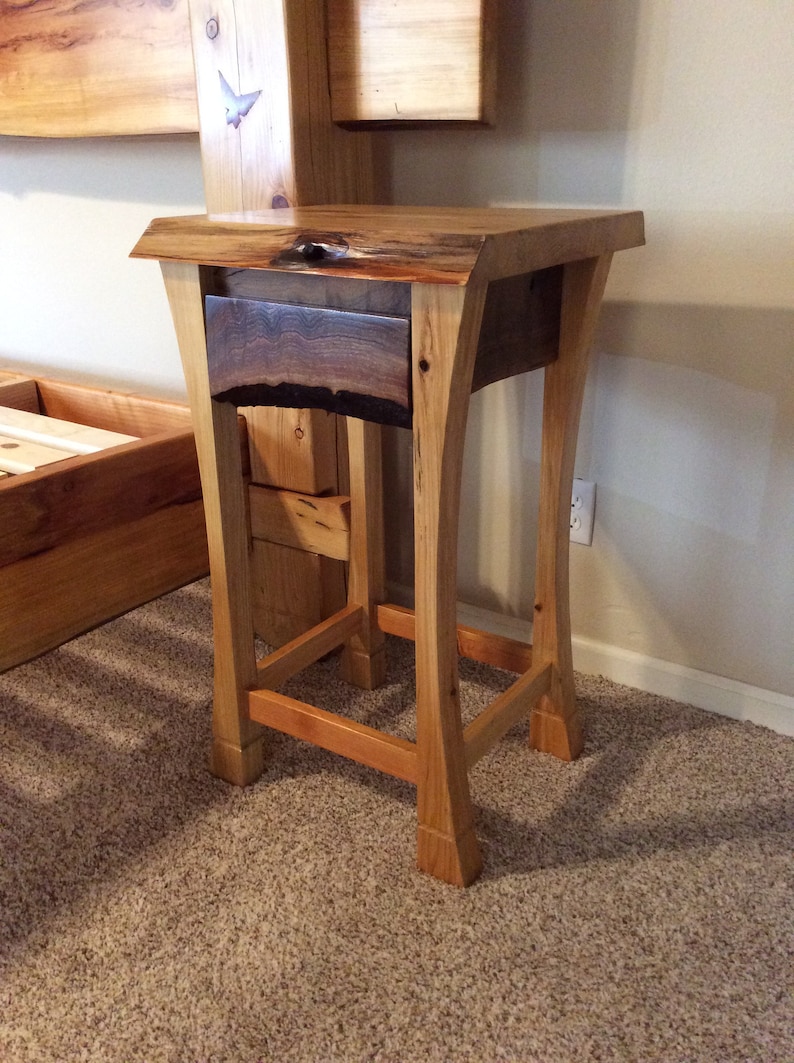 Live edge cedar and walnut night stand / bedside table Etsy