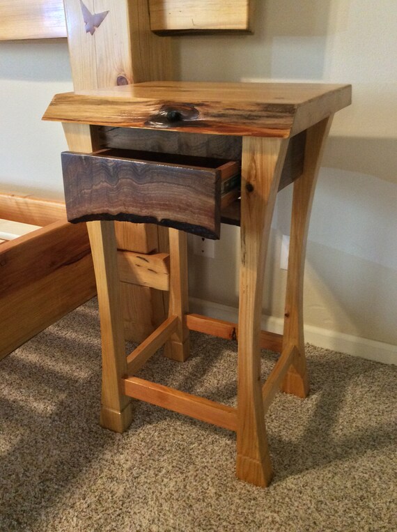 Live Edge Cedar and Walnut Night Stand Bedside Table Etsy UK