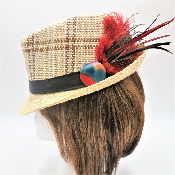 Brown straw black band fedora hat Camel Fedora Straw Hat, Hatsquare Men Summer Hat, Straw  main image 4