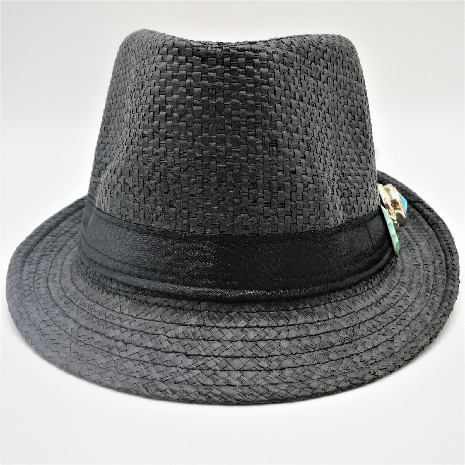 Fedora Black Straw Hat Black Band Vintage Upcycled Blue - Etsy UK