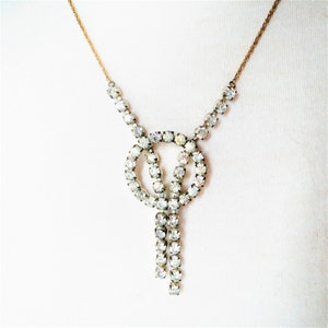 Rhinestone Necklace Vintage Upcycled Pendant Silver White Glass Crystals Gold Chain OOAK Art Deco Wedding Necklace