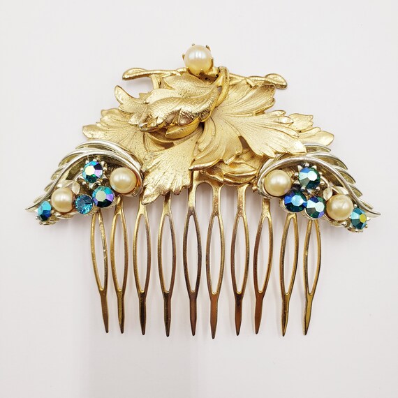 Rose gold, “aurora borealis” and pearl hair pins Rose Gold Feather Hair Pin With Pearls Rose Gold Pearl  main image 4