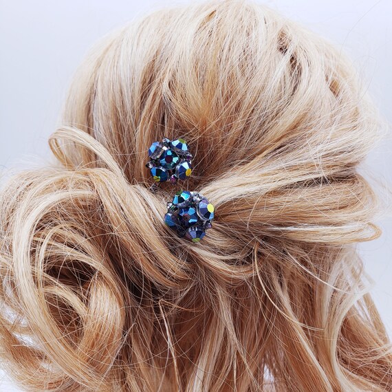 Crystal Hair Clips Blue Aurora Borealis Wedding Bridal Hair  display picture 2
