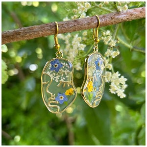 Forget me not pressed abstract face earrings cute and quirky gift