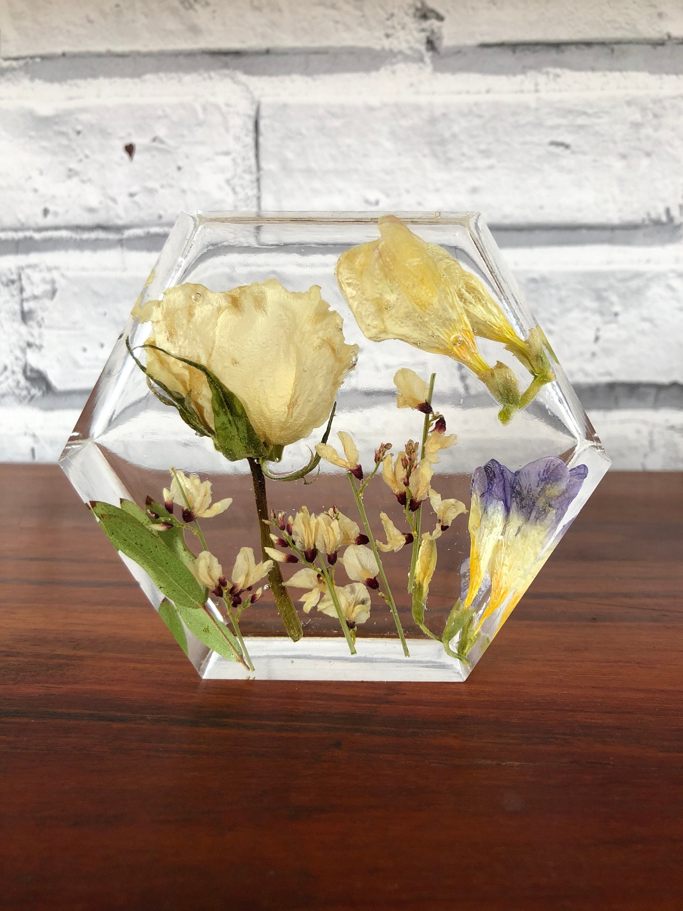 Funeral Flower Preservation Hexagon 15cm Memorial Resin Etsy UK