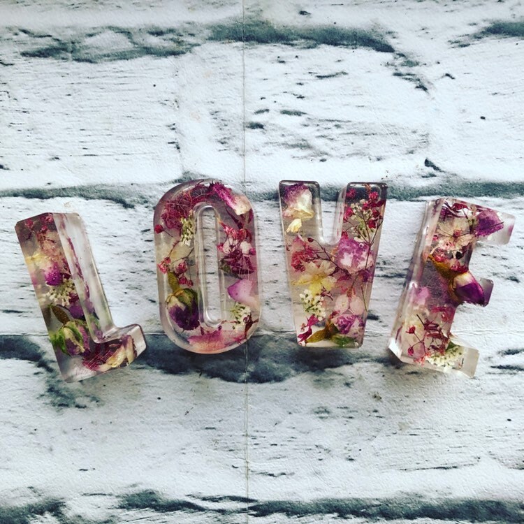 resin letters floral letters real pressed flower letters resain letter