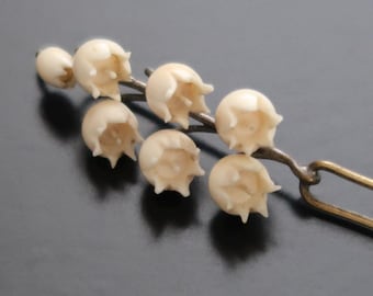 Antique Art Nouveau Carved Bone Lilies of the Valley Hair Pin