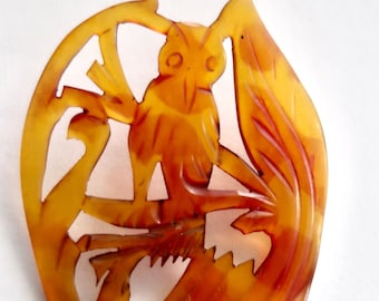 Antique Victorian Carved Owl Horn Hair Comb