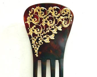 Antique Victorian Edwardian Gold Filigree Hair Comb