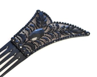 Antique Hair Fork, Mourning Hair Comb, Black Mourning Hair  display picture 3