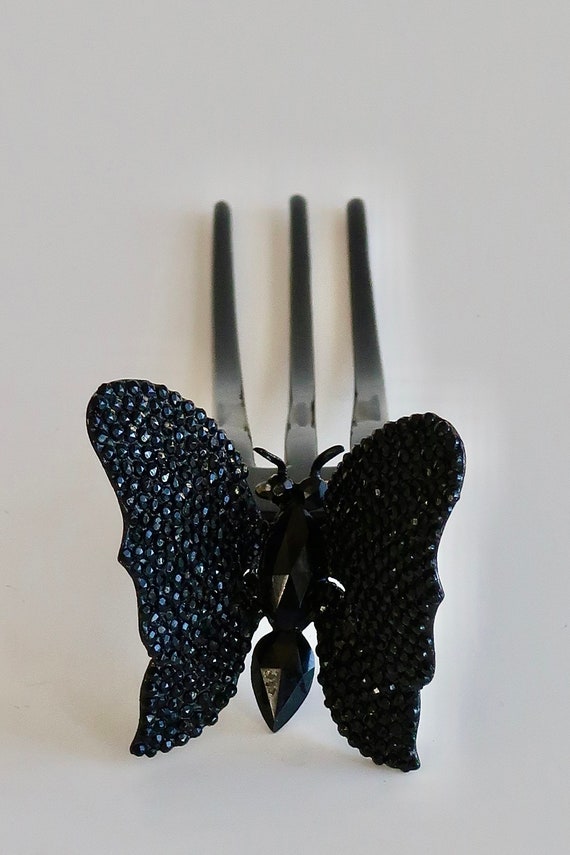 Antique Victorian French Jet Figural Butterfly Hi… - image 7