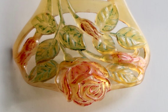 French Art Nouveau Tinted Roses Celluloid Hair Co… - image 5