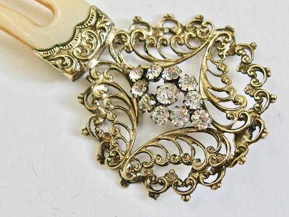 Victorian Paste Filigree Gilt Silver Horn Hairpin,