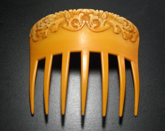 AUGUSTE BONAZ Art Nouveau Hair Comb, Celluloid Hai