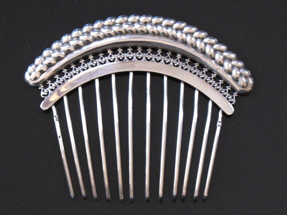 Antique French Beaded Openwork Silver Hair Comb Victorian Etsy