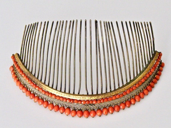 French Empire Coral Diadème Tiara Hair Comb, Georg