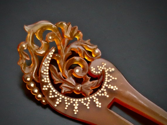 Antique Tortoiseshell Hair Comb with Gold Accents Estate Collection Antique Sterling Silver Tortoise Shell  main image 4