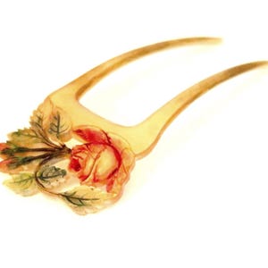 Antique French Art Nouveau Hand Carved Tinted Roses Horn Hair Comb
