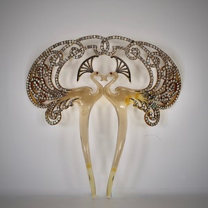 Vintage ART DECO Rhinestone and Pearls Celluloid Hair Ornament French Hair Pick Vintage Art Deco Celluloid Hair Combs Ornaments Accessories  main image 2