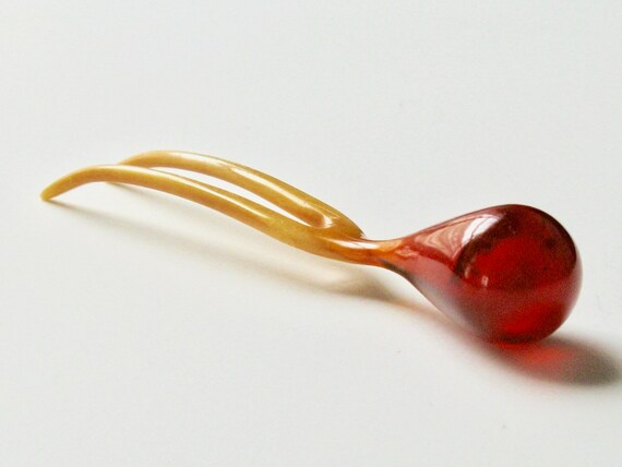 Art Deco Large Faux Amber Teardrop Celluloid Hair