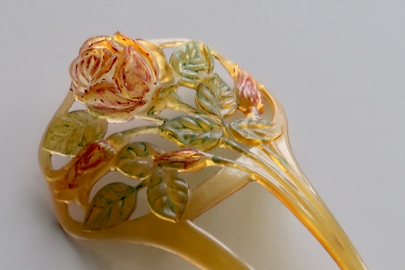 French Art Nouveau Tinted Roses Celluloid Hair Co… - image 4