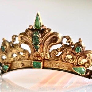 Antique Victorian Emerald Diamond Gilt Silver Tiara Comb, May Birthstone, Bridal Comb, Hair Jewelry, Gift for Her