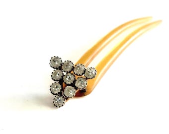 Antique Victorian Clear Paste Horn Hinged Bun Comb Hairpin