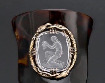 Antique Victorian Rock Crystal 18K Diamond Hair Comb Intaglio Bacchante