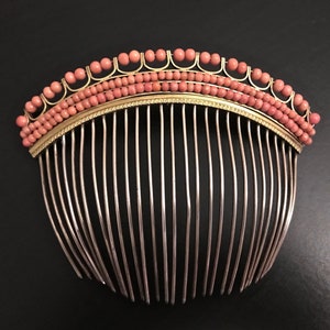 Antique Pink Salmon Coral Diadème Back Comb, French Empire Coral Silver Gilt Comb, Georgian Hair Comb, Bridal Comb, Gift for Her