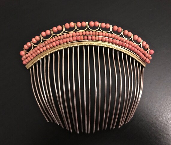 Antique Coral Diadème Tiara Comb, French Empire Pi