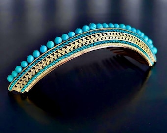 Antique French Empire/ Georgian Turquoise Glass Bead Tiara Comb