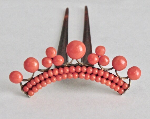 Victorian Red Salmon Coral Hinged Hairpin, Antique