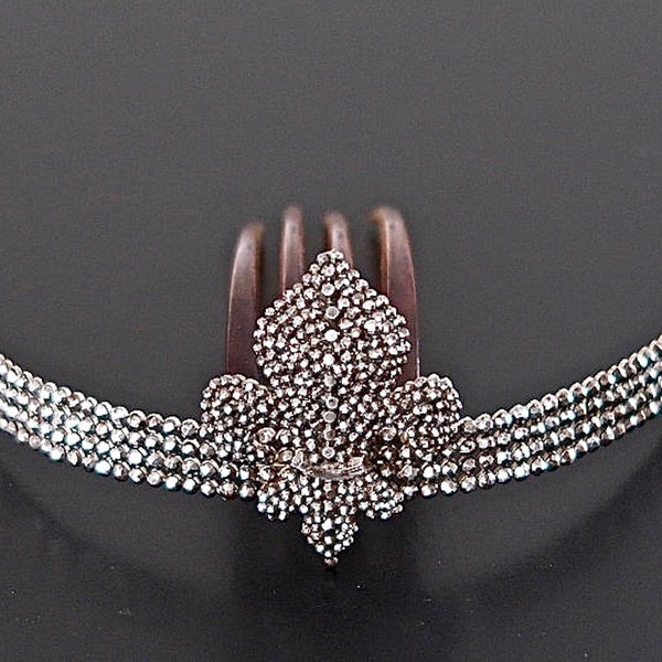 Antique Victorian Cut Steel Fleur-de-Lys Tiara: Bridal Hair Comb
