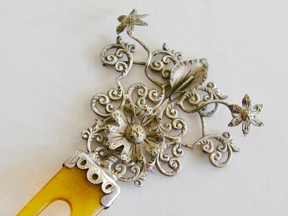 Antique Victorian Sterling Silver Hair Comb 3 Dime