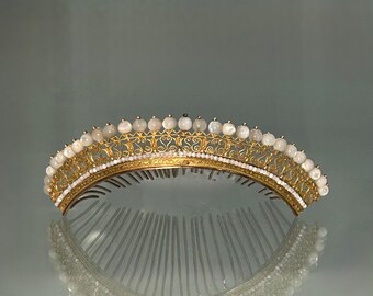 Tiara antigua de nácar, estilo georgiano, regencia y victoriano.