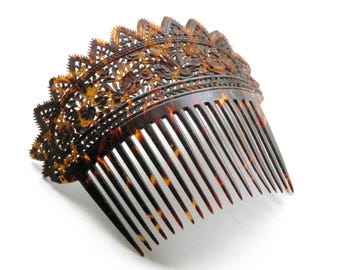 Antique Chinese Pierced Foliate Dual Carved Hair Comb Qing Dynasty