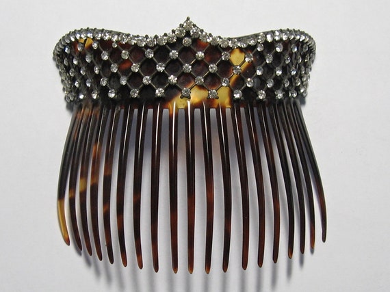 Edwardian Hair Comb Rhinestone Silver Lattice, Ant