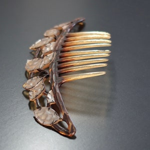 Art Nouveau Elisabeth Bonté GIP Flamand Style Honesty Seeds Horn Hair Comb, Antique French Carved Horn Comb, Bridal Comb, Naturalistic Comb image 4