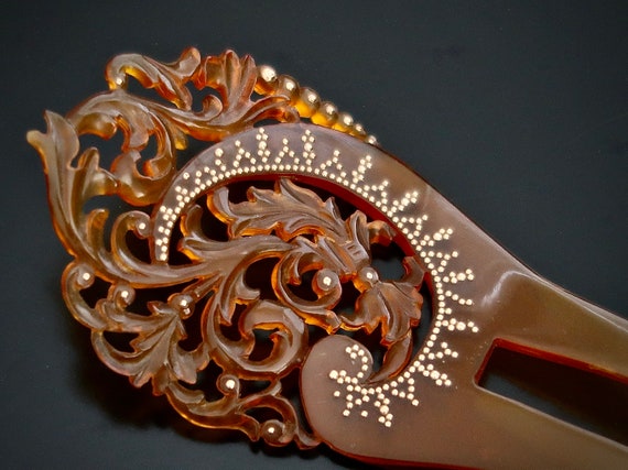 Victorian elegance vintage hair pick 3 Prongs Baroque Victorian Filigree Wood Hair Fork/wood Hair  main image 2